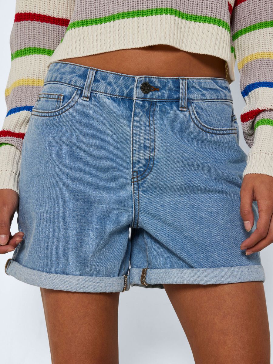 Noisy May Light Blue Denim Smiley Shorts