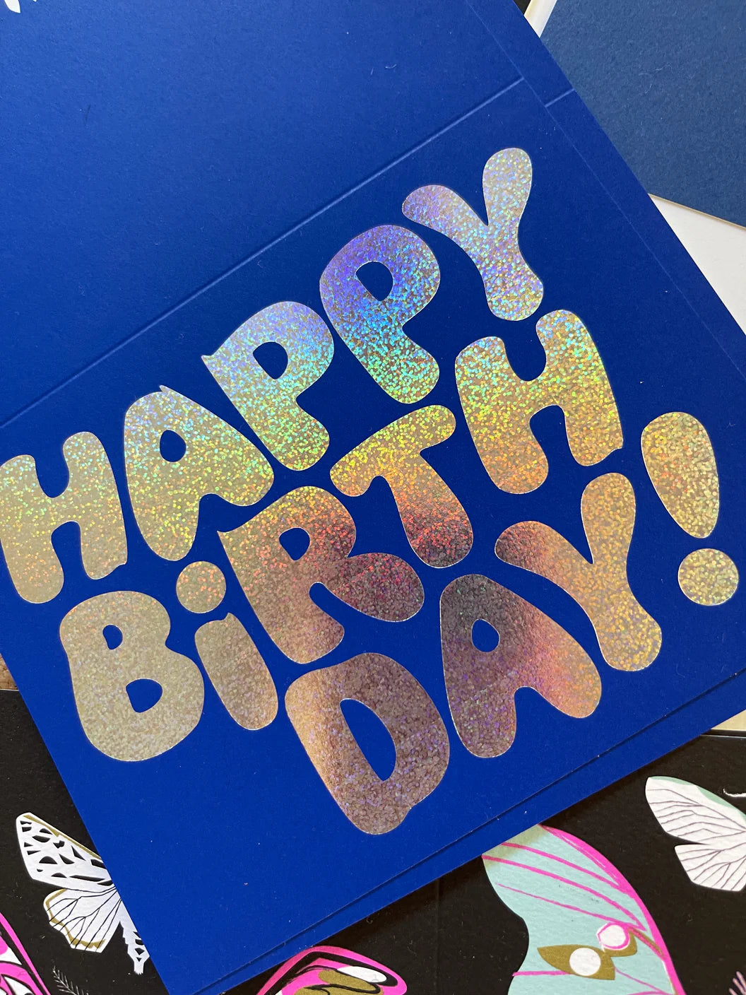 Banquet Glitter Foil on Blue Happy Birthday Card