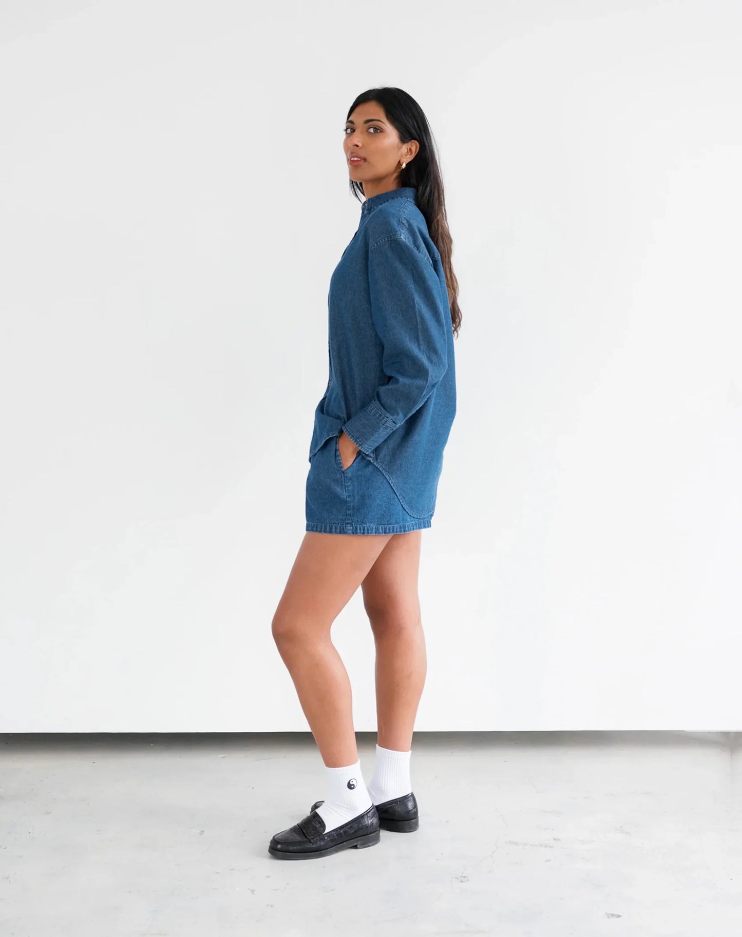 Brunette the Label Dark Denim Button Up Shirt