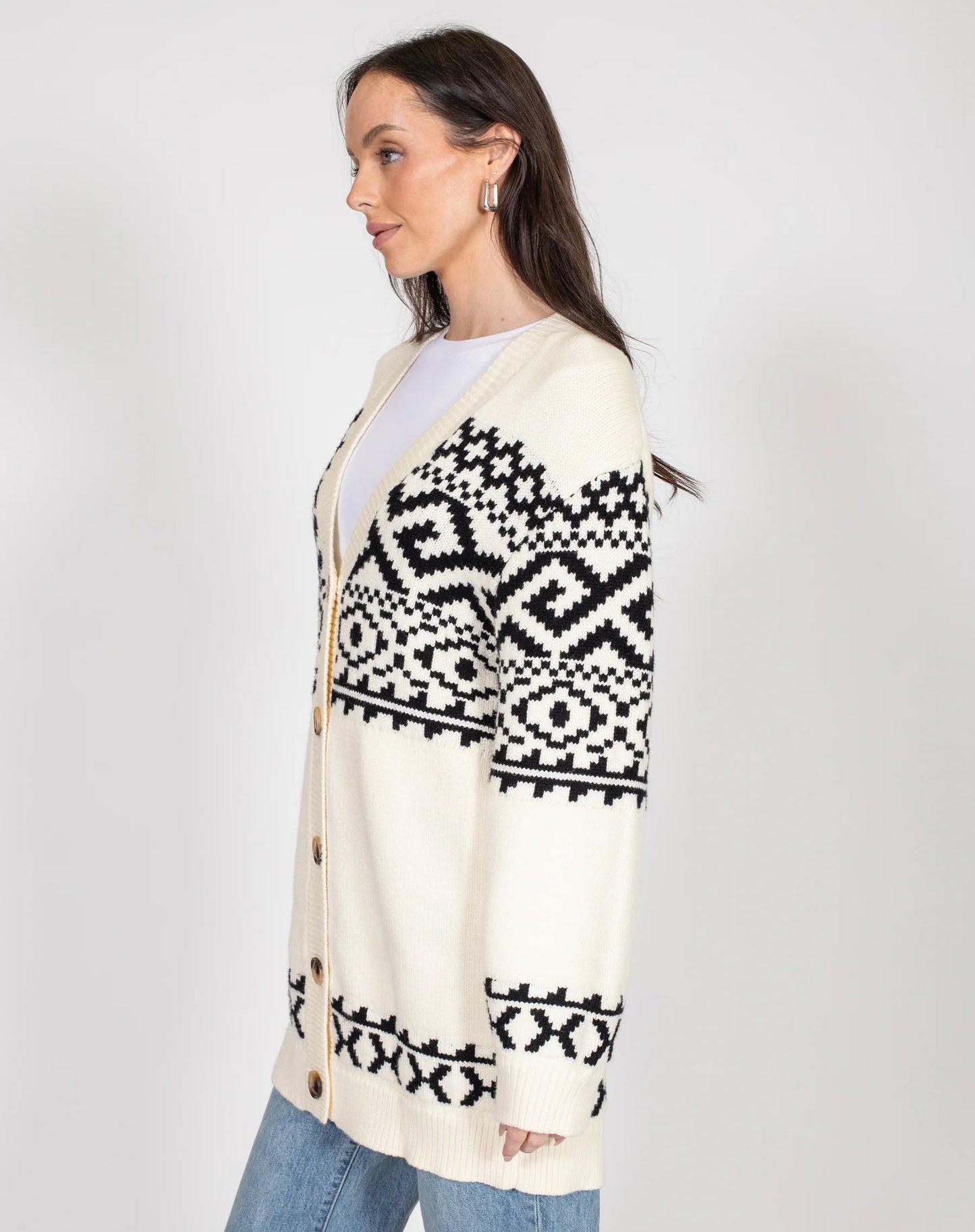 Brunette the Label Fair Isle Oversized Knit Cardigan | Cream