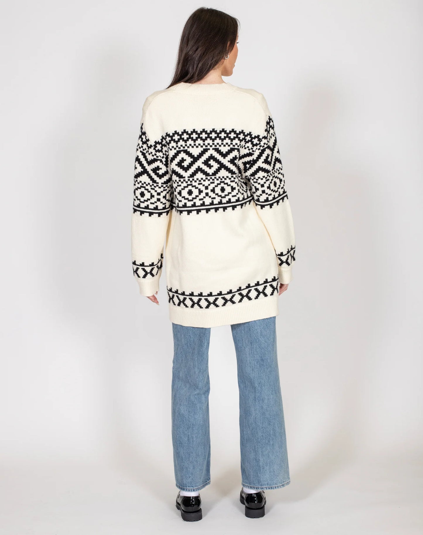 Brunette the Label Fair Isle Oversized Knit Cardigan | Cream