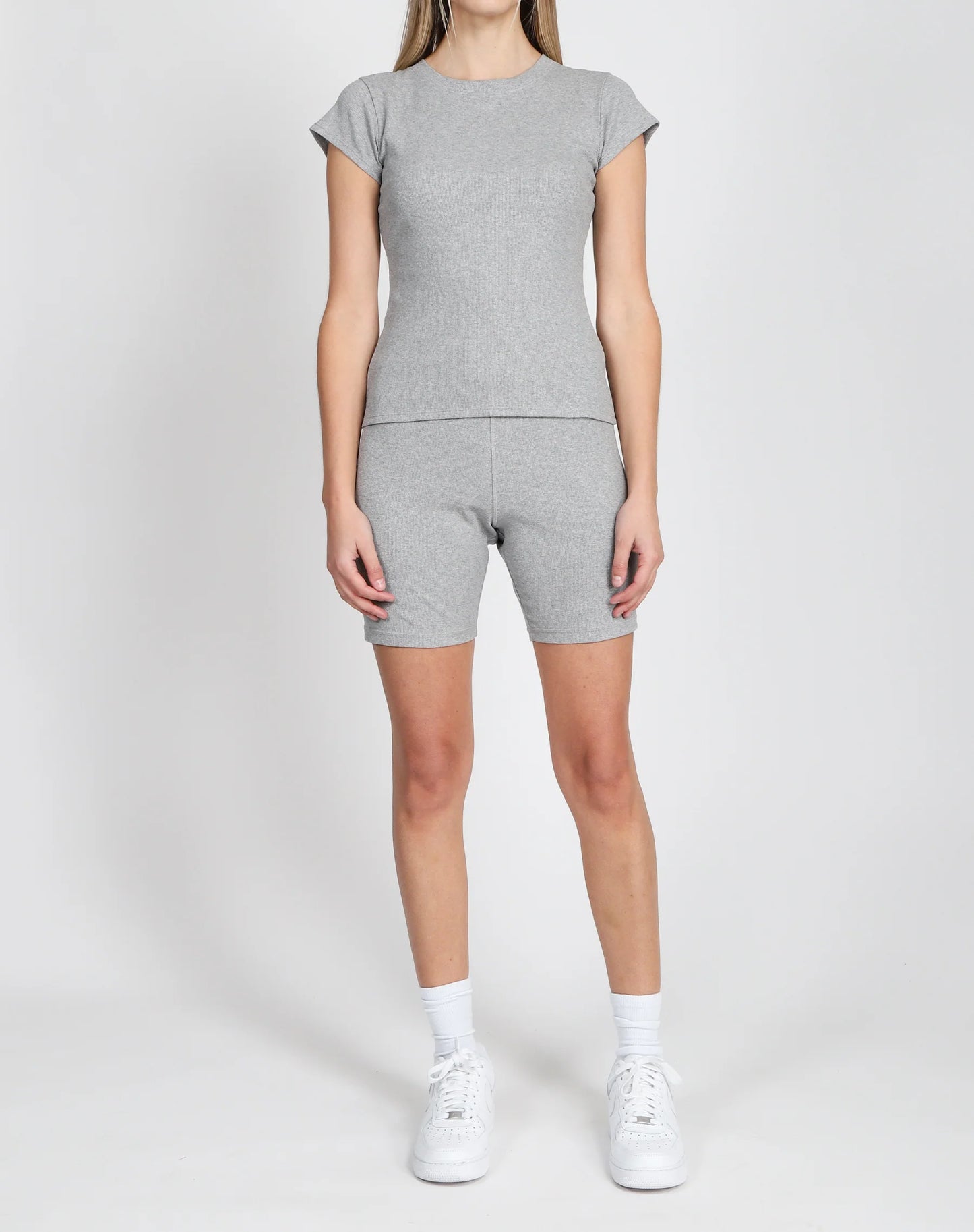 Brunette the Label The Ribbed Fitted Tee | Classic Grey