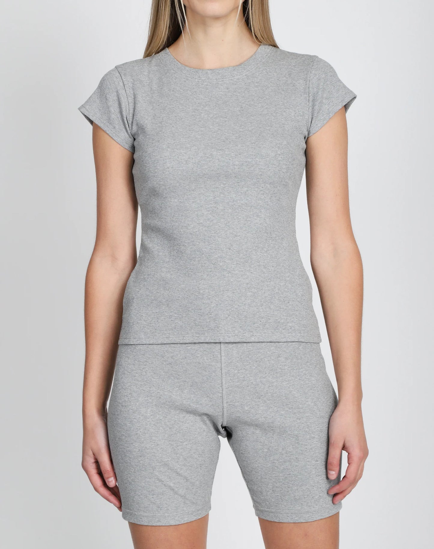 Brunette the Label The Ribbed Fitted Tee | Classic Grey