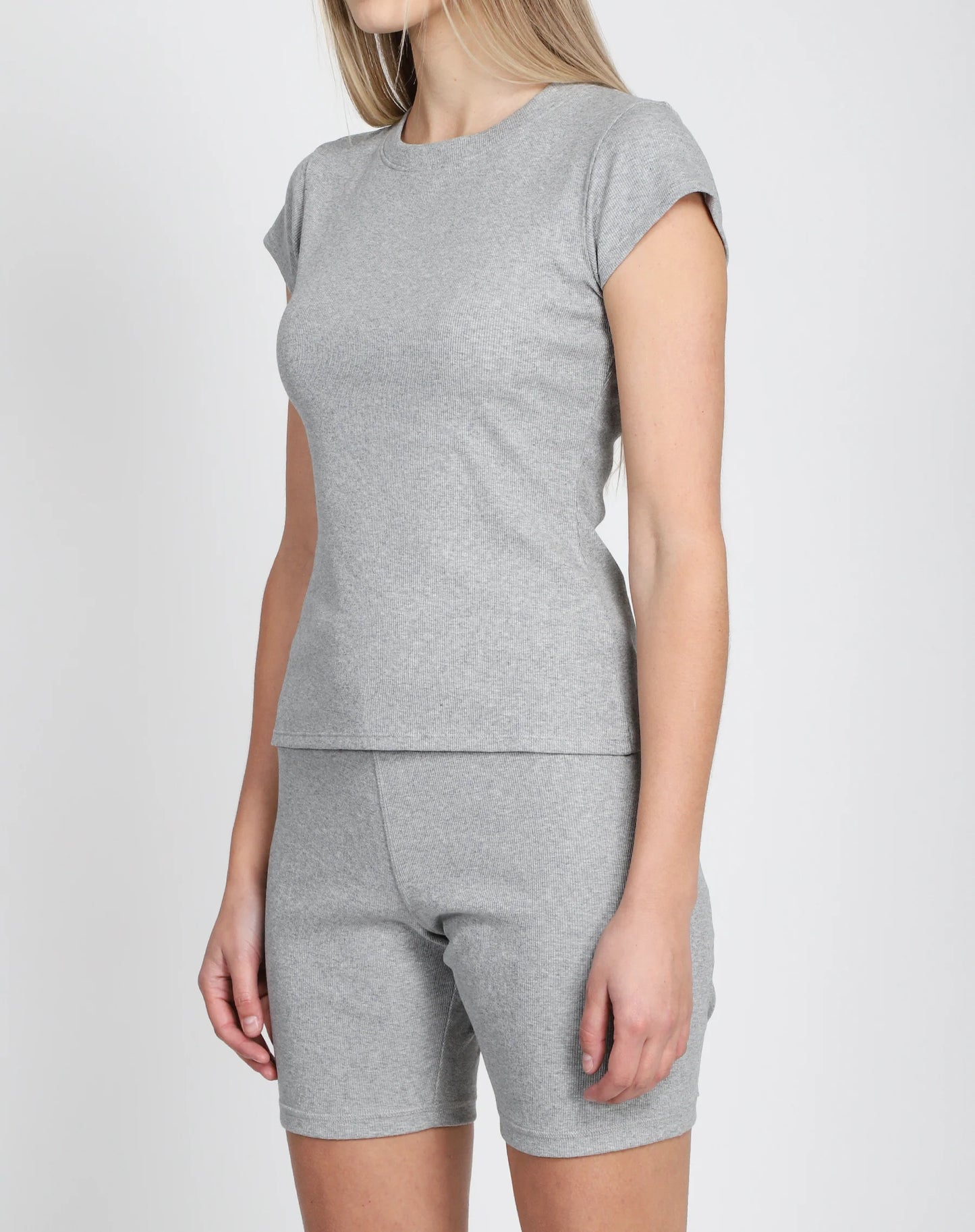Brunette the Label The Ribbed Fitted Tee | Classic Grey