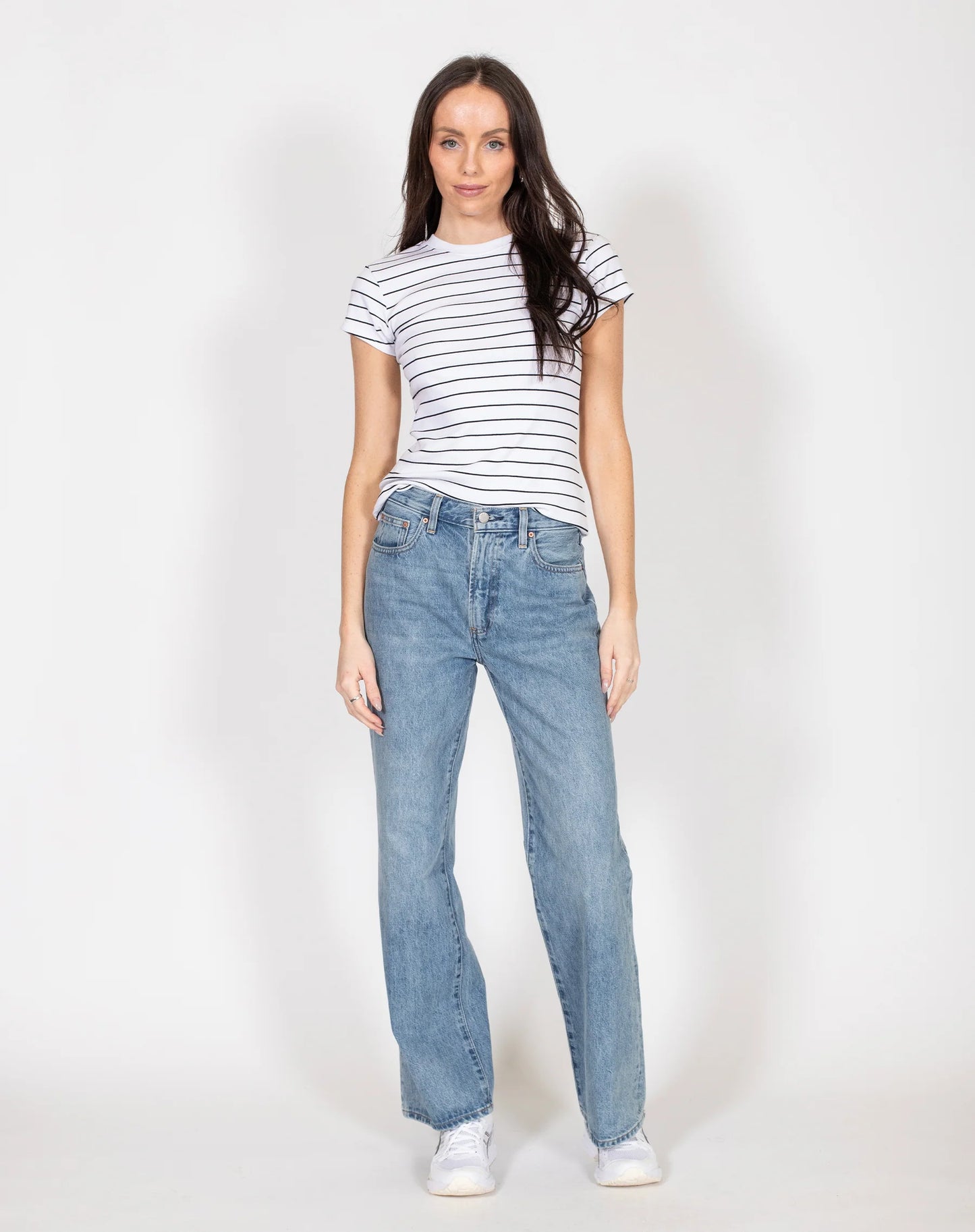 Brunette the Label The Ribbed Fitted Tee | White & Black Stripe