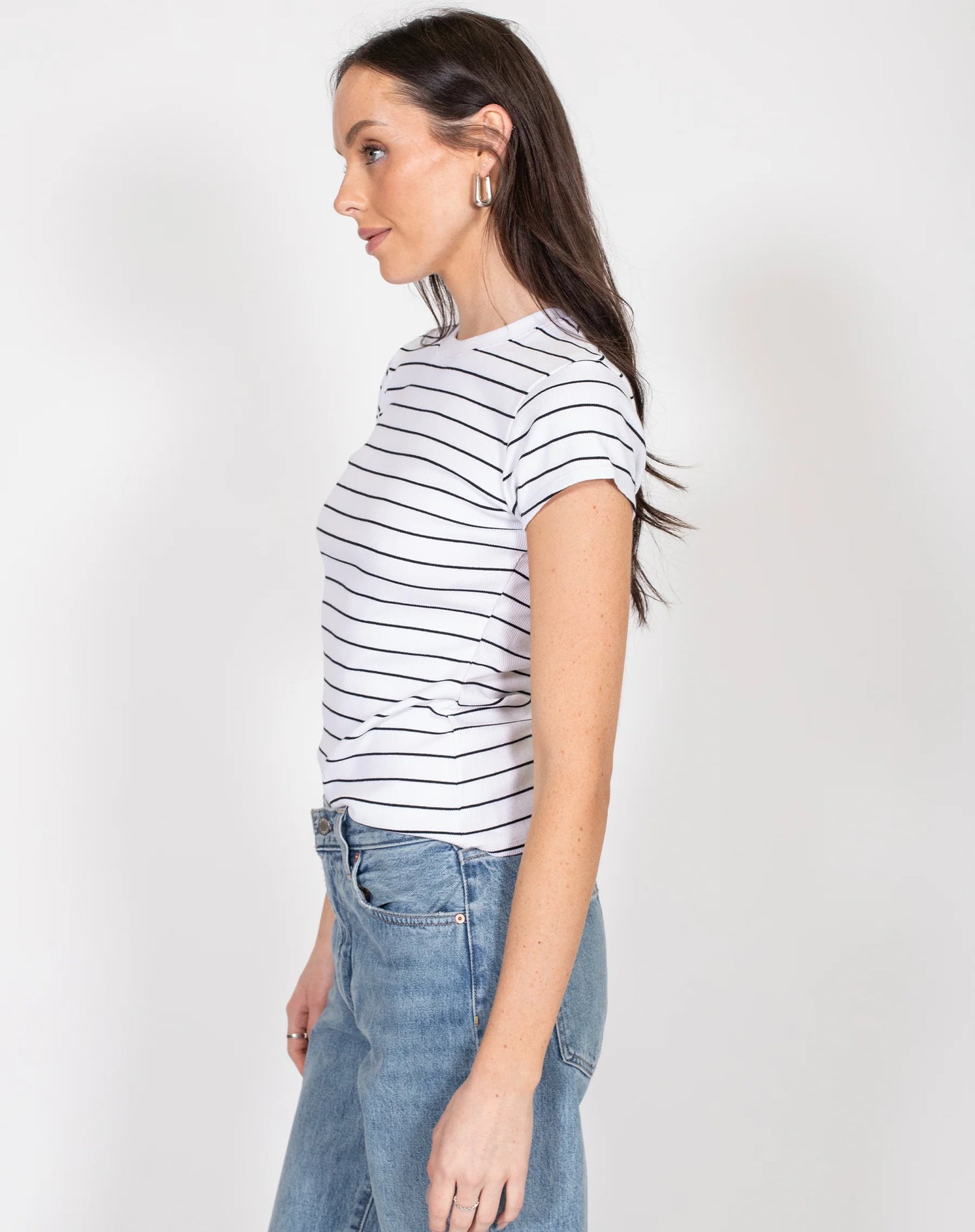 Brunette the Label The Ribbed Fitted Tee | White & Black Stripe