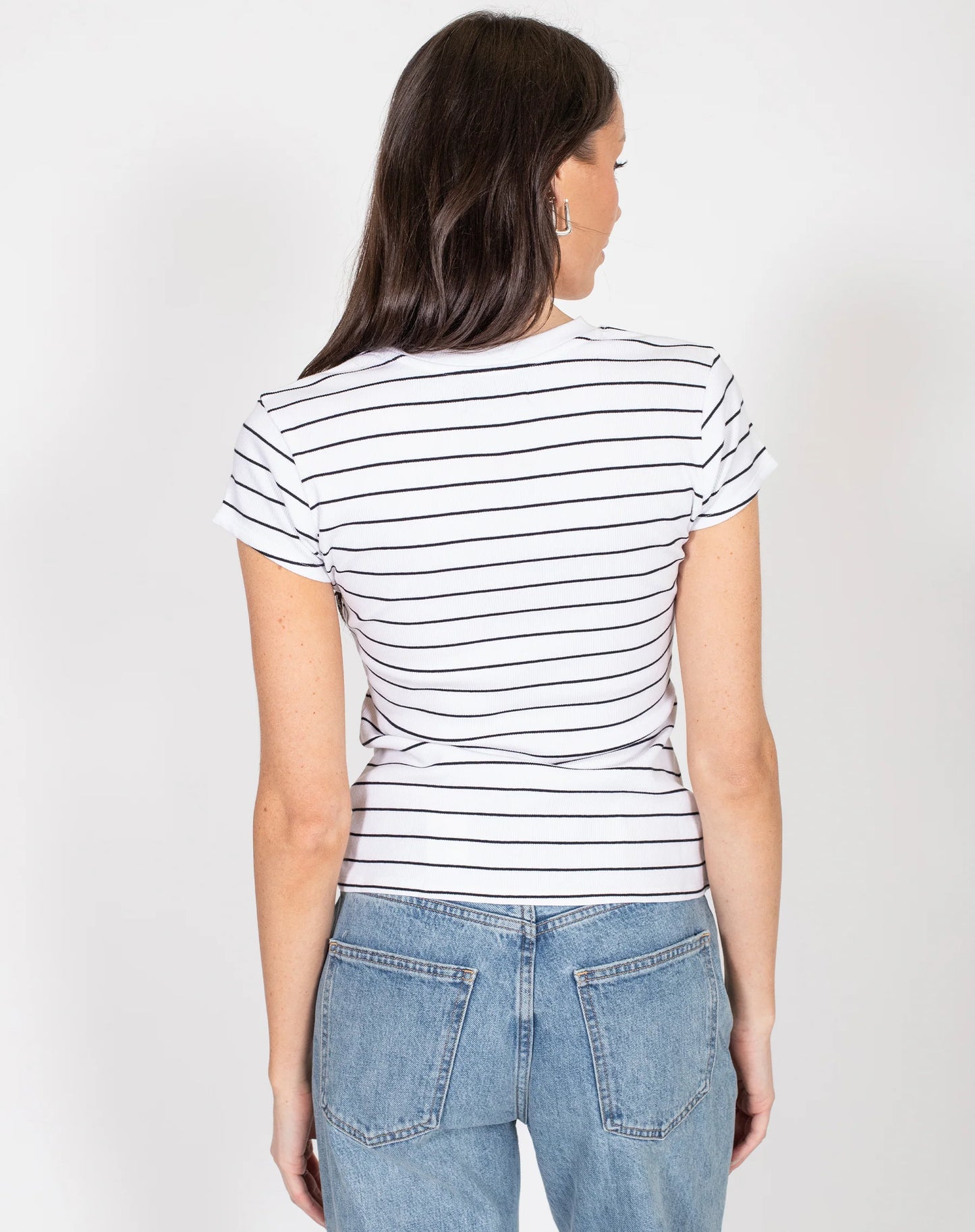Brunette the Label The Ribbed Fitted Tee | White & Black Stripe