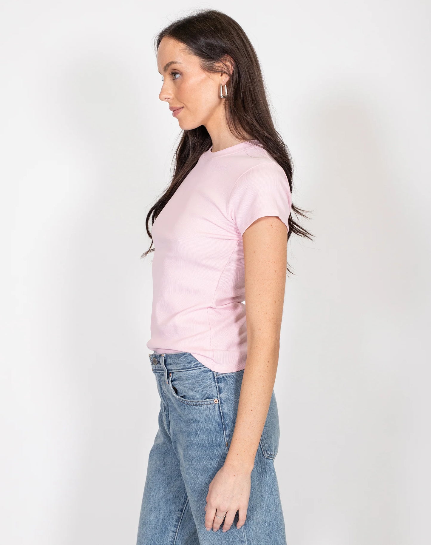 Brunette the Label Ribbed Fitted Tee | Bubble Gum