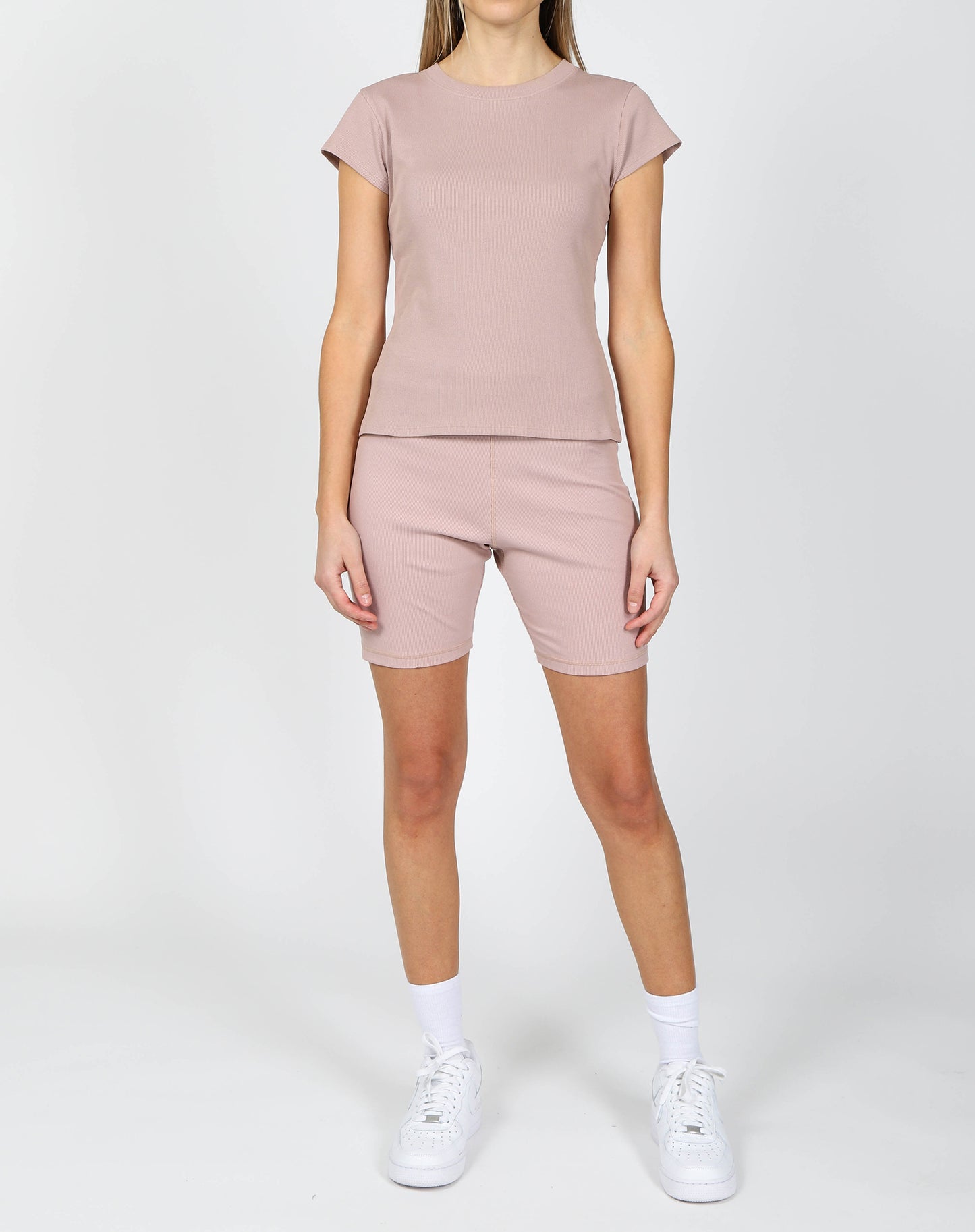 Brunette the Label Ribbed Fitted Tee | Pink Smoke