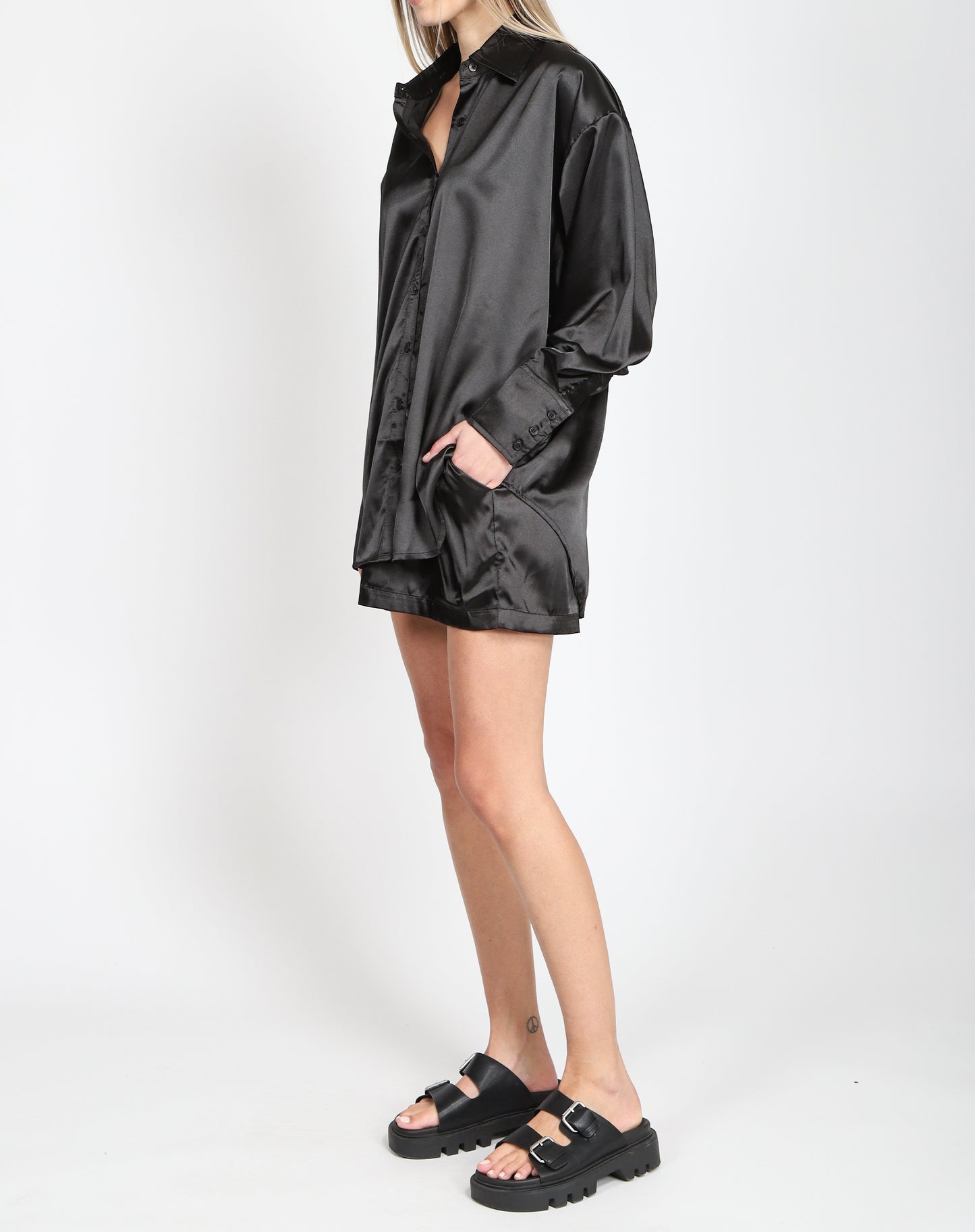 Brunette the Label The "BIANCA" Silk Button Up Shirt | True Black