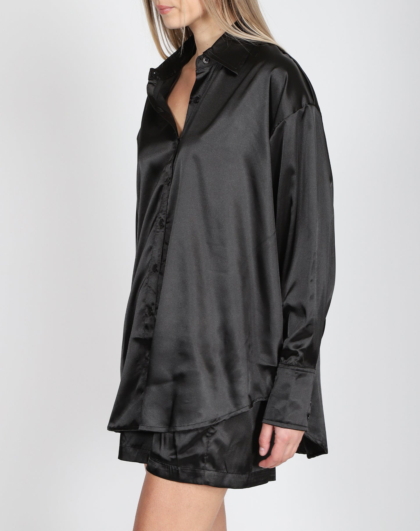 Brunette the Label The "BIANCA" Silk Button Up Shirt | True Black