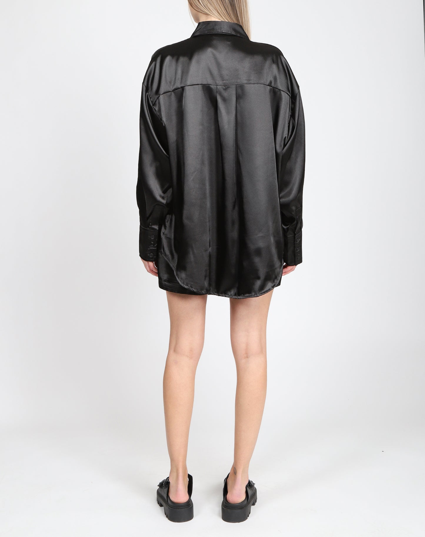 Brunette the Label The "BIANCA" Silk Button Up Shirt | True Black