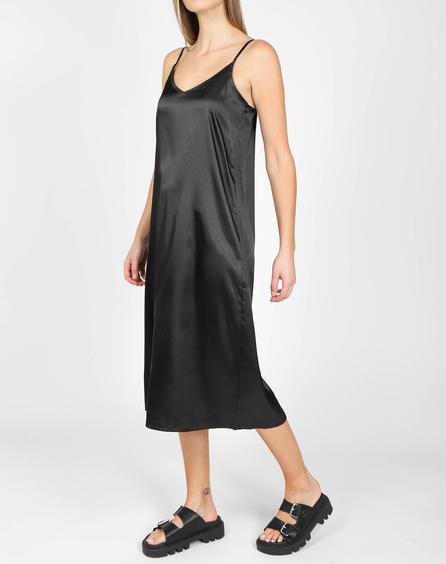 Brunette the Label The "HELENA" Silk Maxi Slip Dress | True Black
