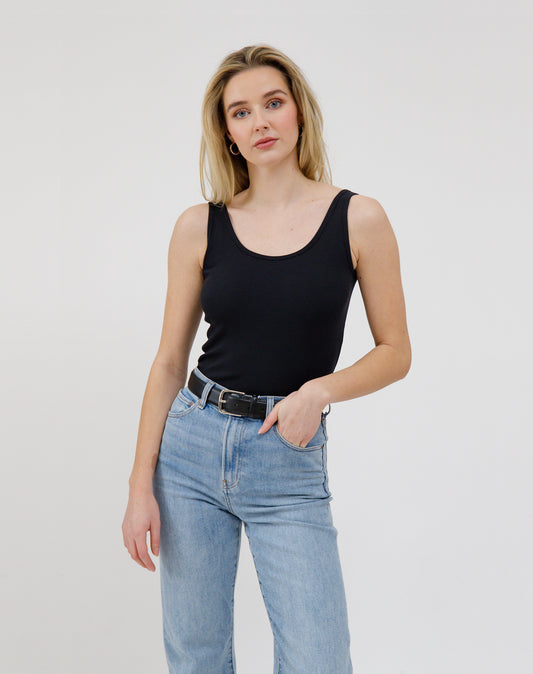 Brunette the Label Ribbed Fitted Tank Top | Black