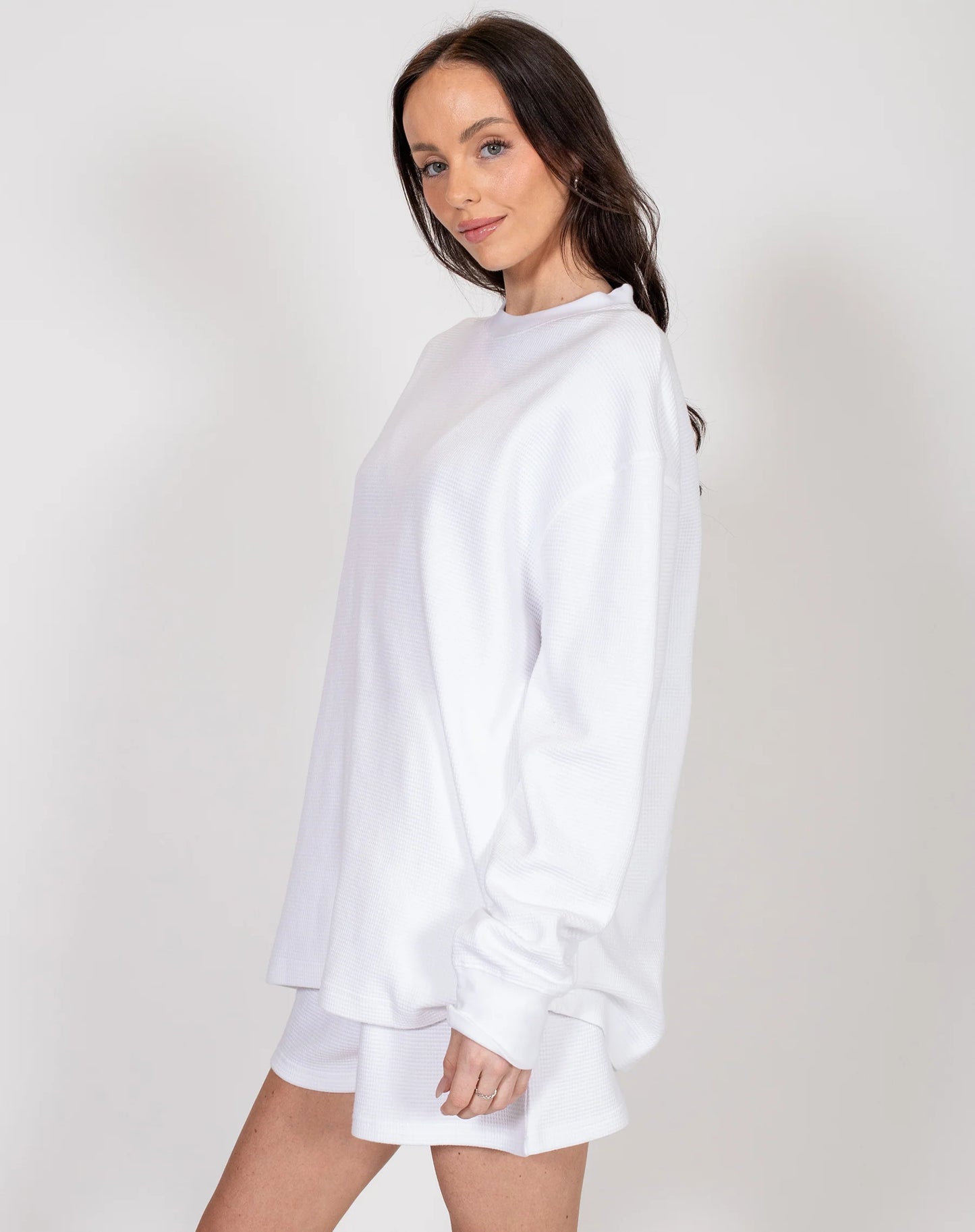 Brunette the Label Waffle Knit Boxy Tee | White