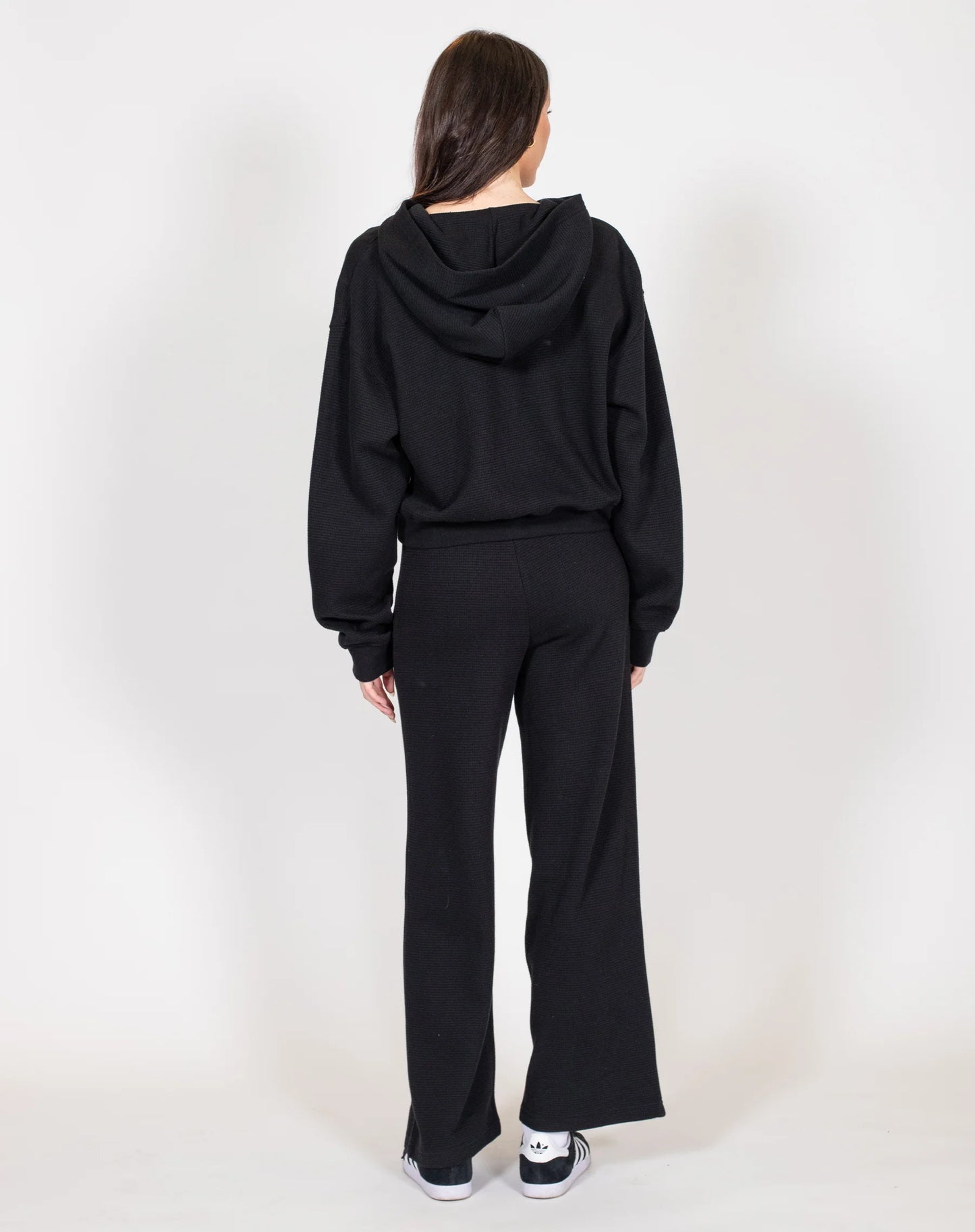 Brunette the Label Waffle Knit Full Zip Middle Sister Hoodie | Black