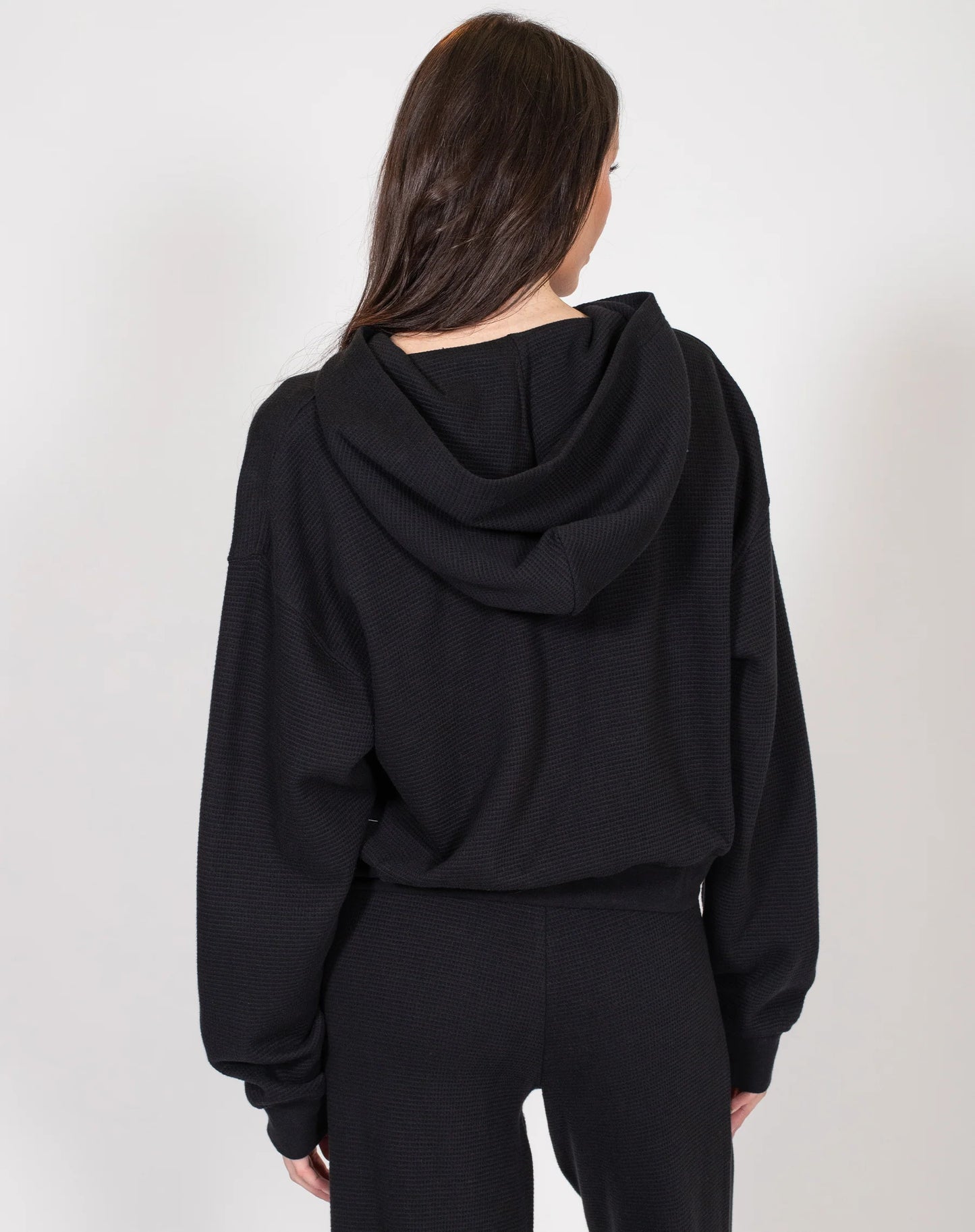 Brunette the Label Waffle Knit Full Zip Middle Sister Hoodie | Black
