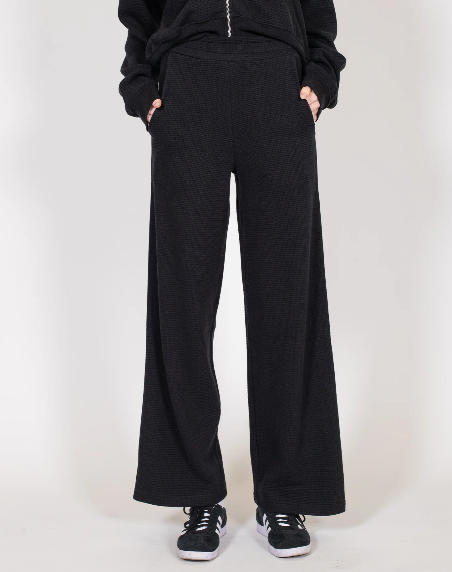 Brunette the Label Waffle Knit Wide Leg Pant | Black