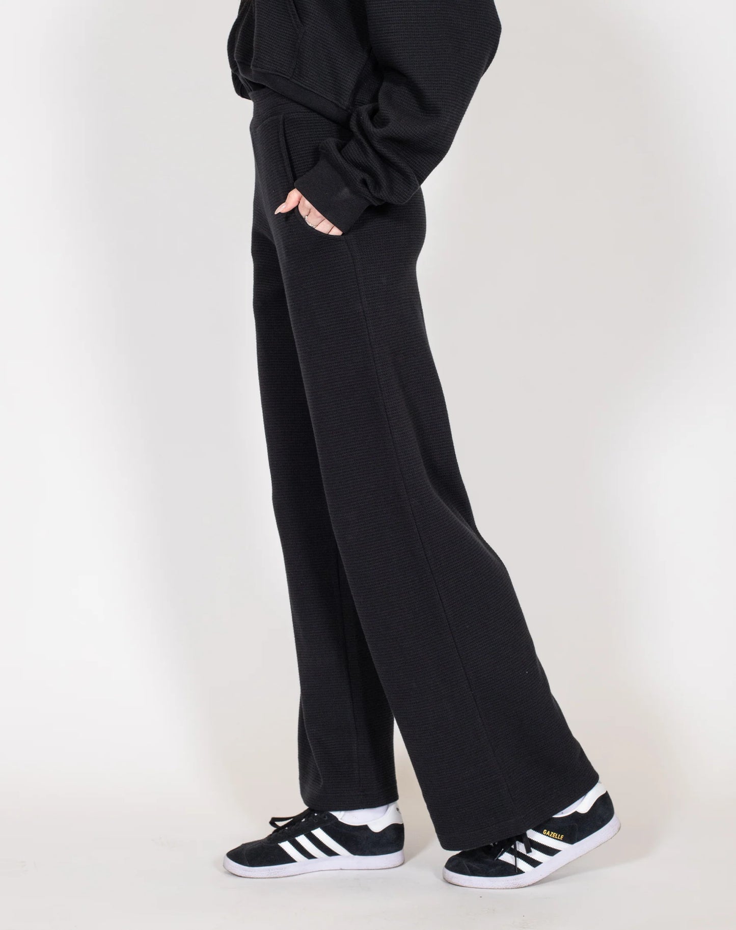 Brunette the Label Waffle Knit Wide Leg Pant | Black