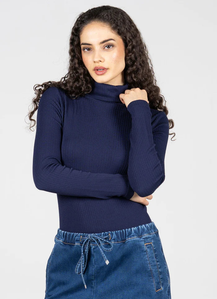 C'est Moi Seamless Rib L/S Turtleneck Top