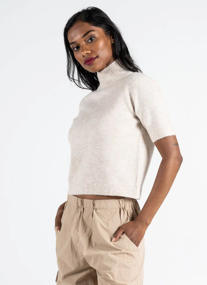 C'est Moi Tan Mock Neck Sweater