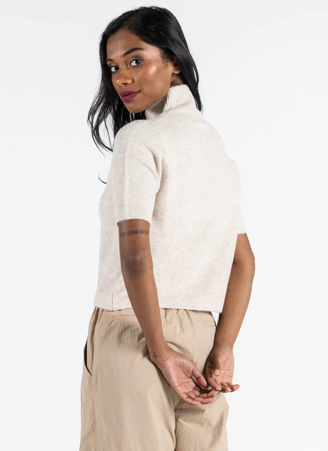 C'est Moi Tan Mock Neck Sweater