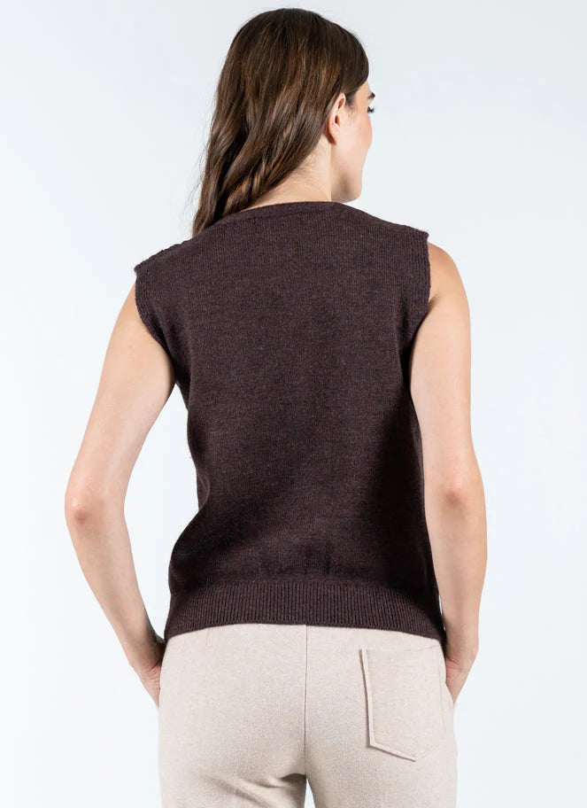 C'est Moi Coffee Button Down Cable Knit Vest