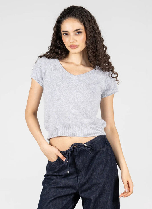 C'est Moi Heather Silver V-Neck Sweater