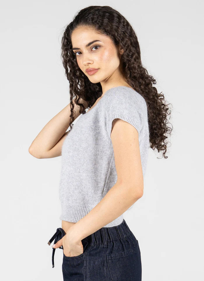 C'est Moi Heather Silver V-Neck Sweater