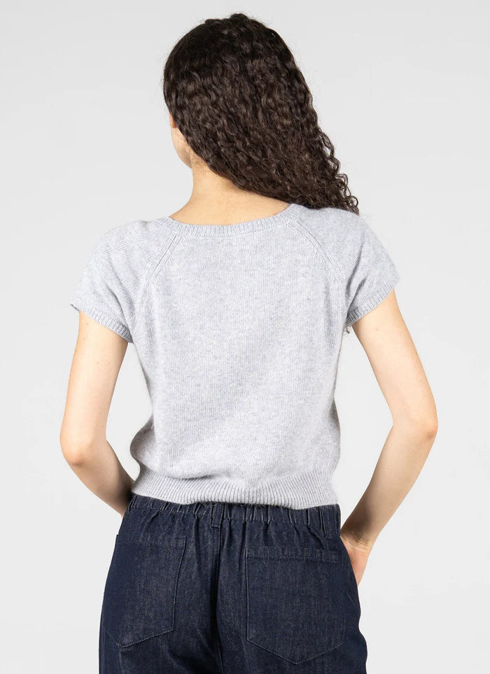 C'est Moi Heather Silver V-Neck Sweater
