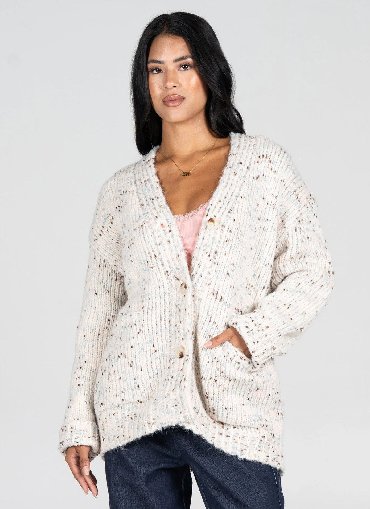 C'est Moi Ivory Brown Cardigan