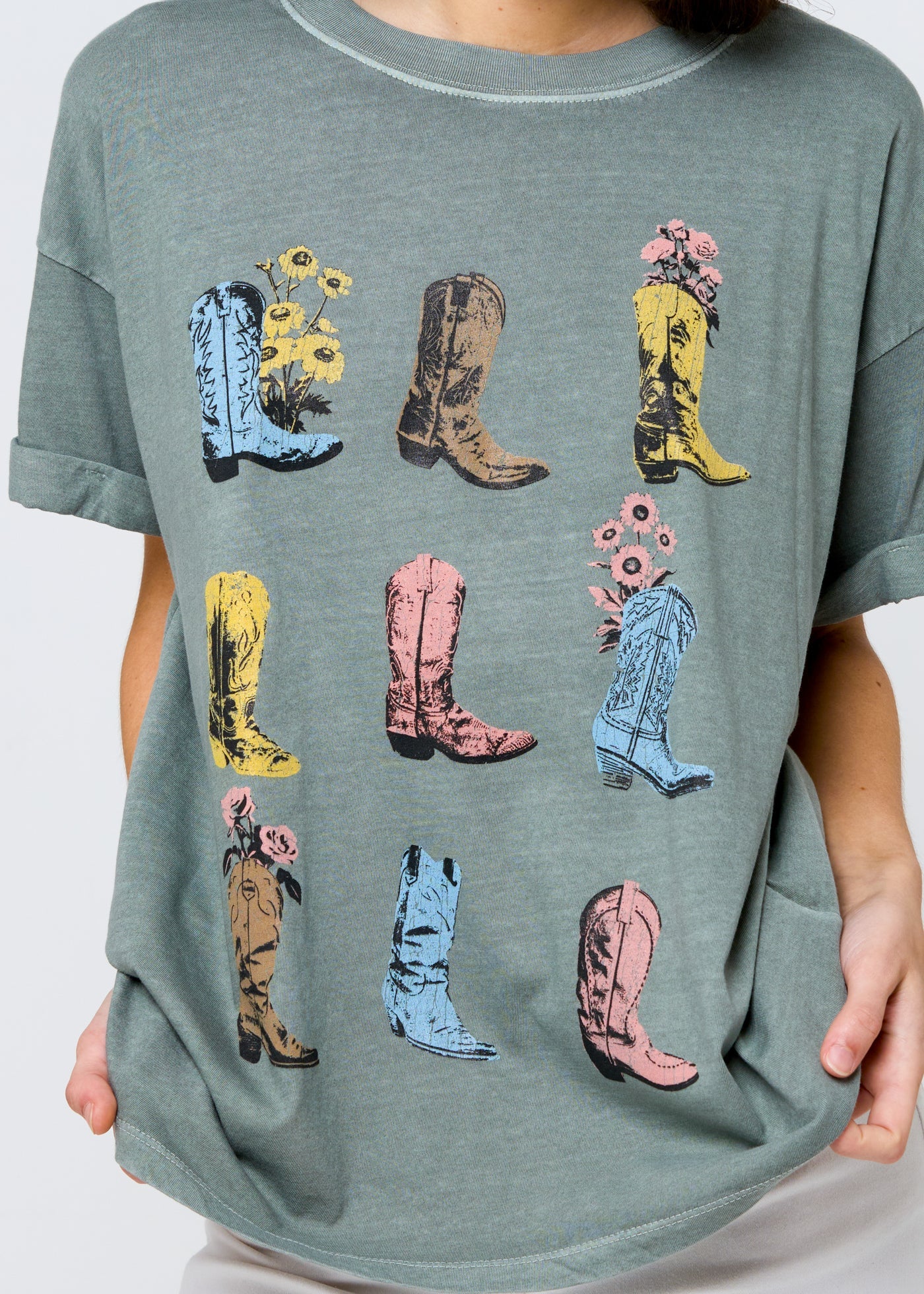 Girl Dangerous Cowboy Boots & Flowers Boyfriend Tee
