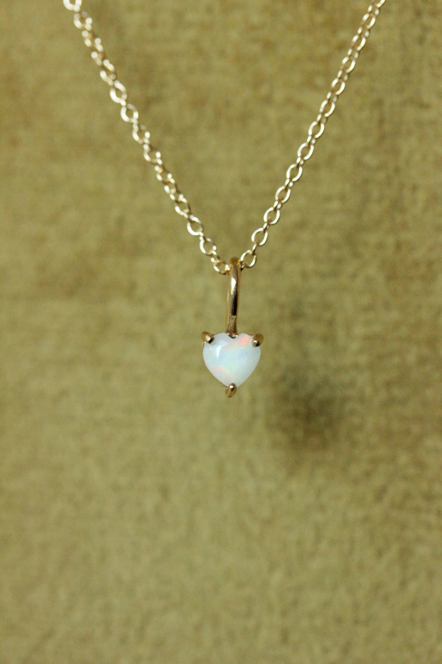 Little Gold Tiny Opal Heart Necklace