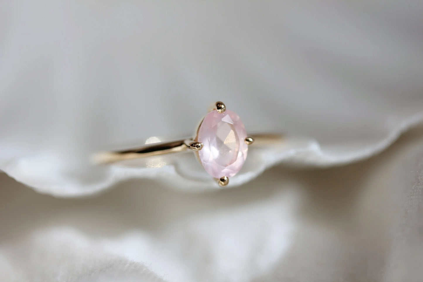 Little Gold Ava Ring in Rose Quartz