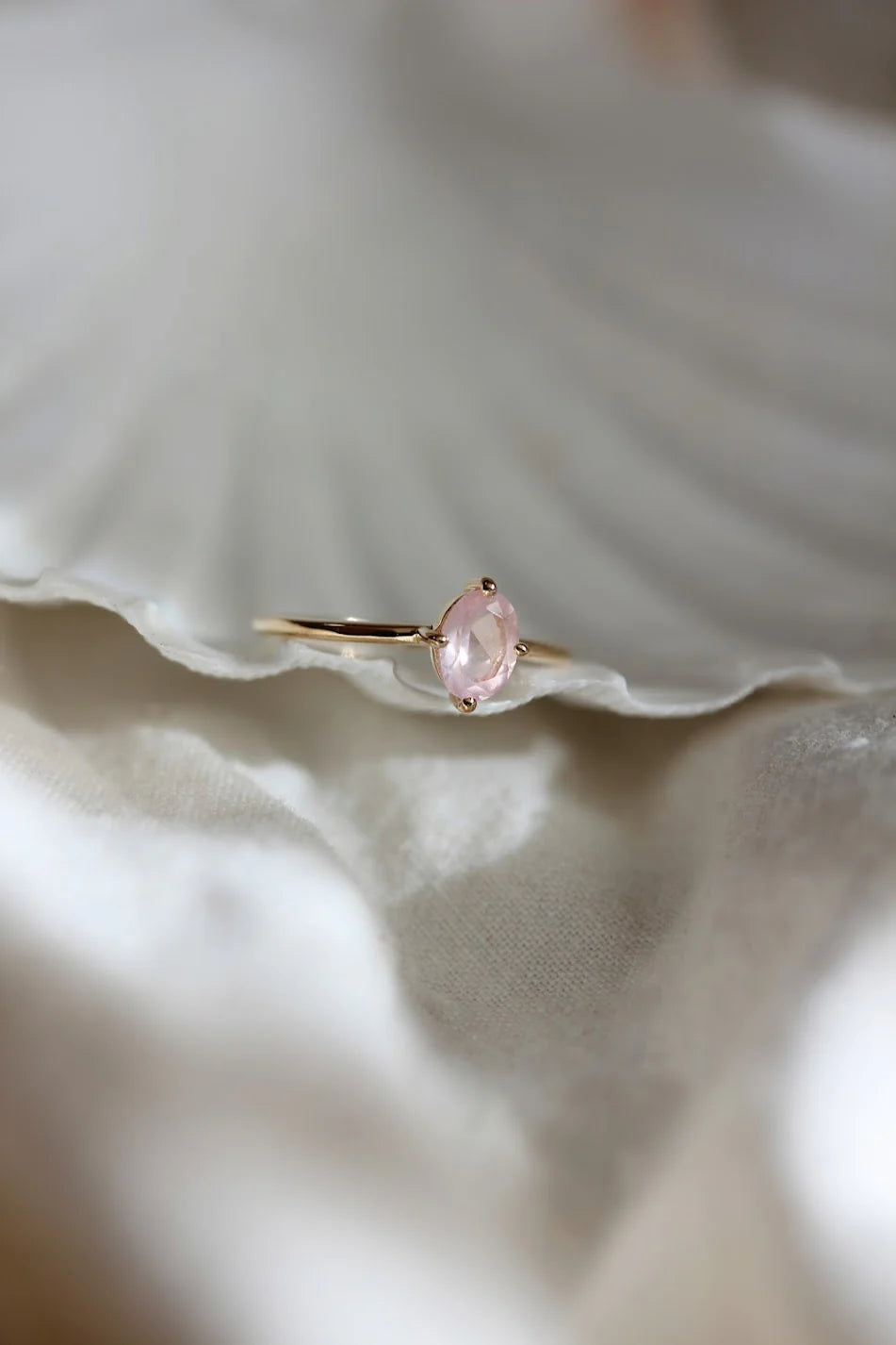 Little Gold Ava Ring in Rose Quartz