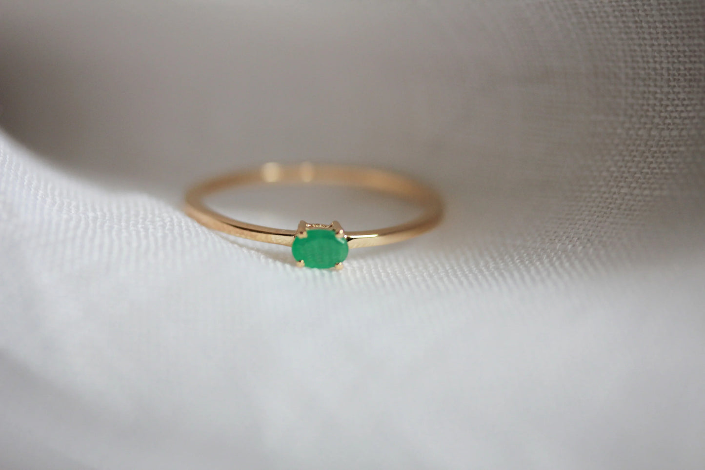 Little Gold Mini Gem Stacking Ring in Emerald