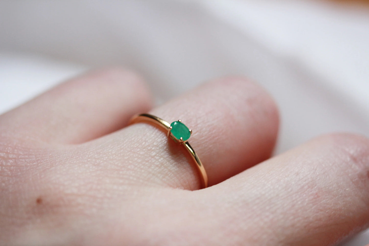 Little Gold Mini Gem Stacking Ring in Emerald