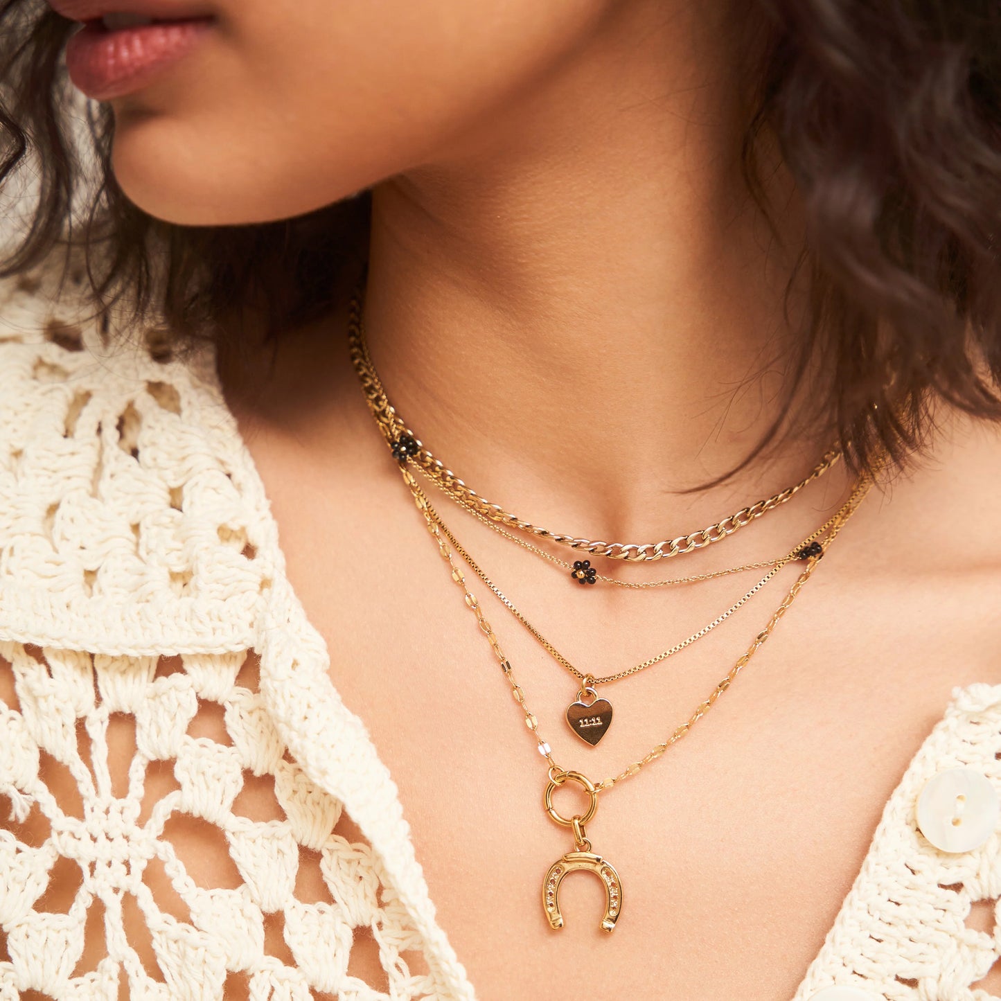 Sugar Blossom Josey Necklace- Black + Gold