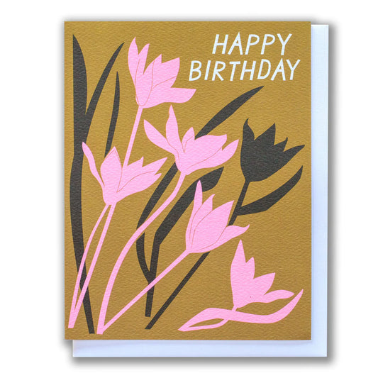 Banquet Brown & Pink Tulip Birthday Card