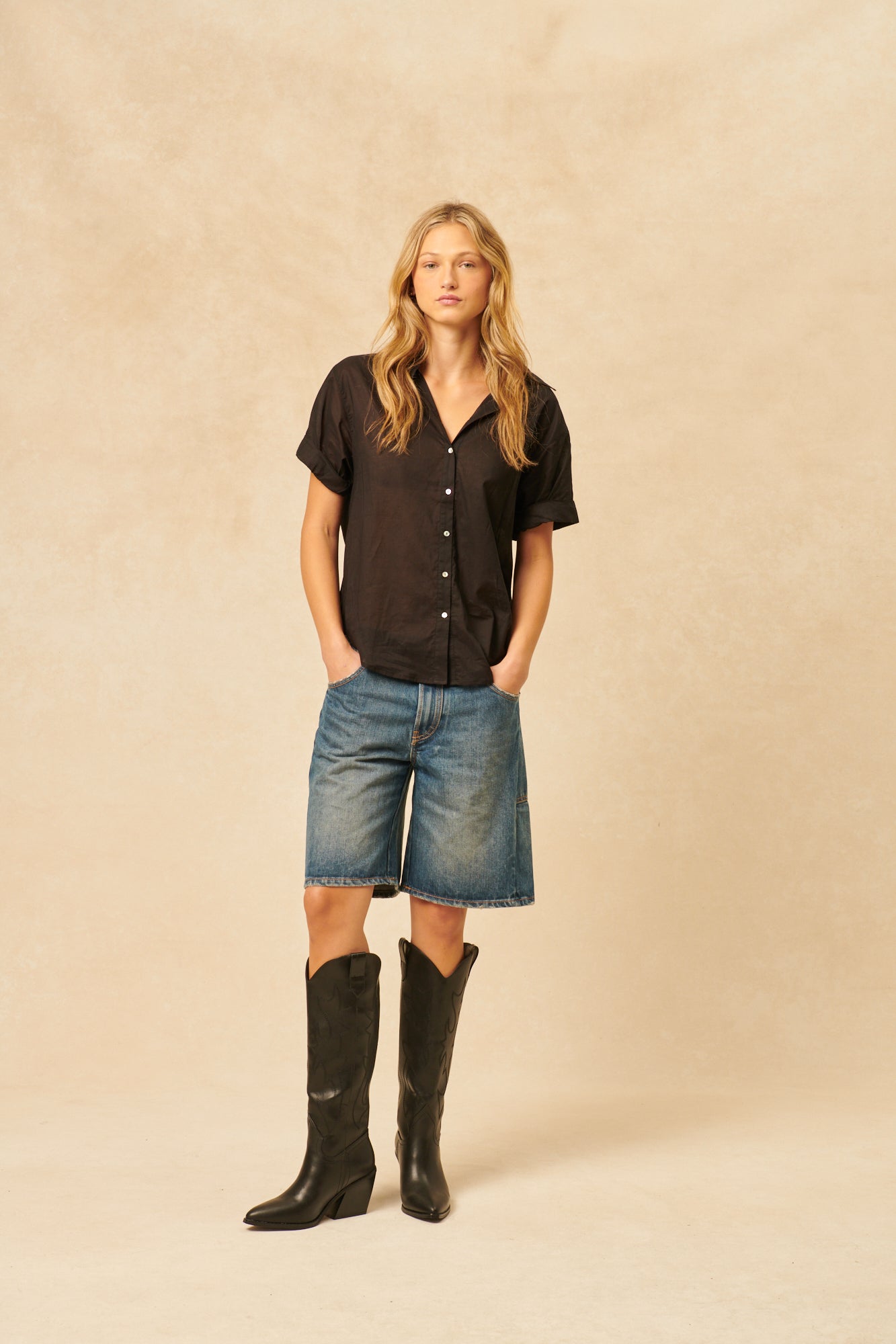 John + Jenn Caviar Shay Rolled Sleeve Shirt