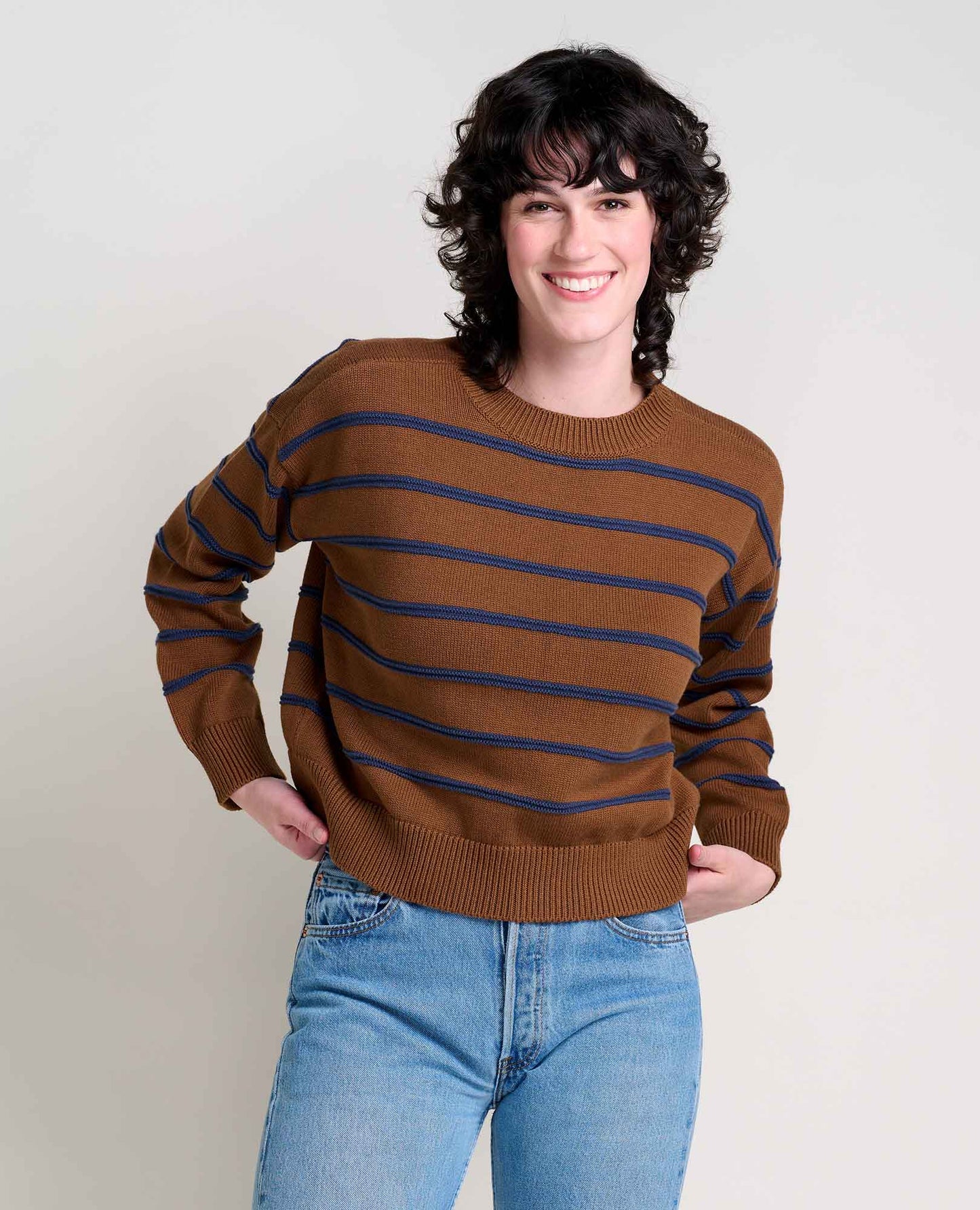 Toad & Co Brown Sugar Stripe Bianca II Crew Sweater