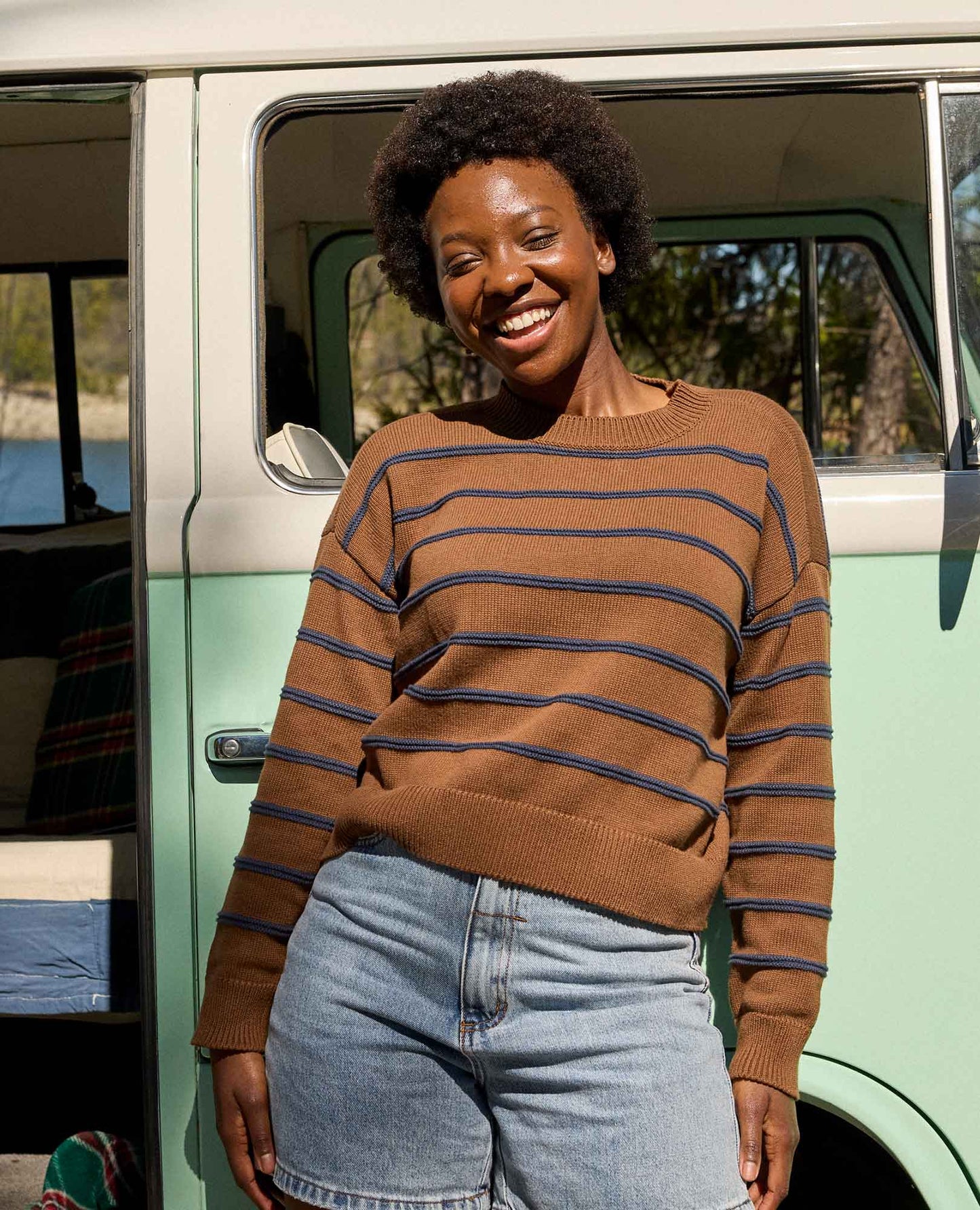 Toad & Co Brown Sugar Stripe Bianca II Crew Sweater