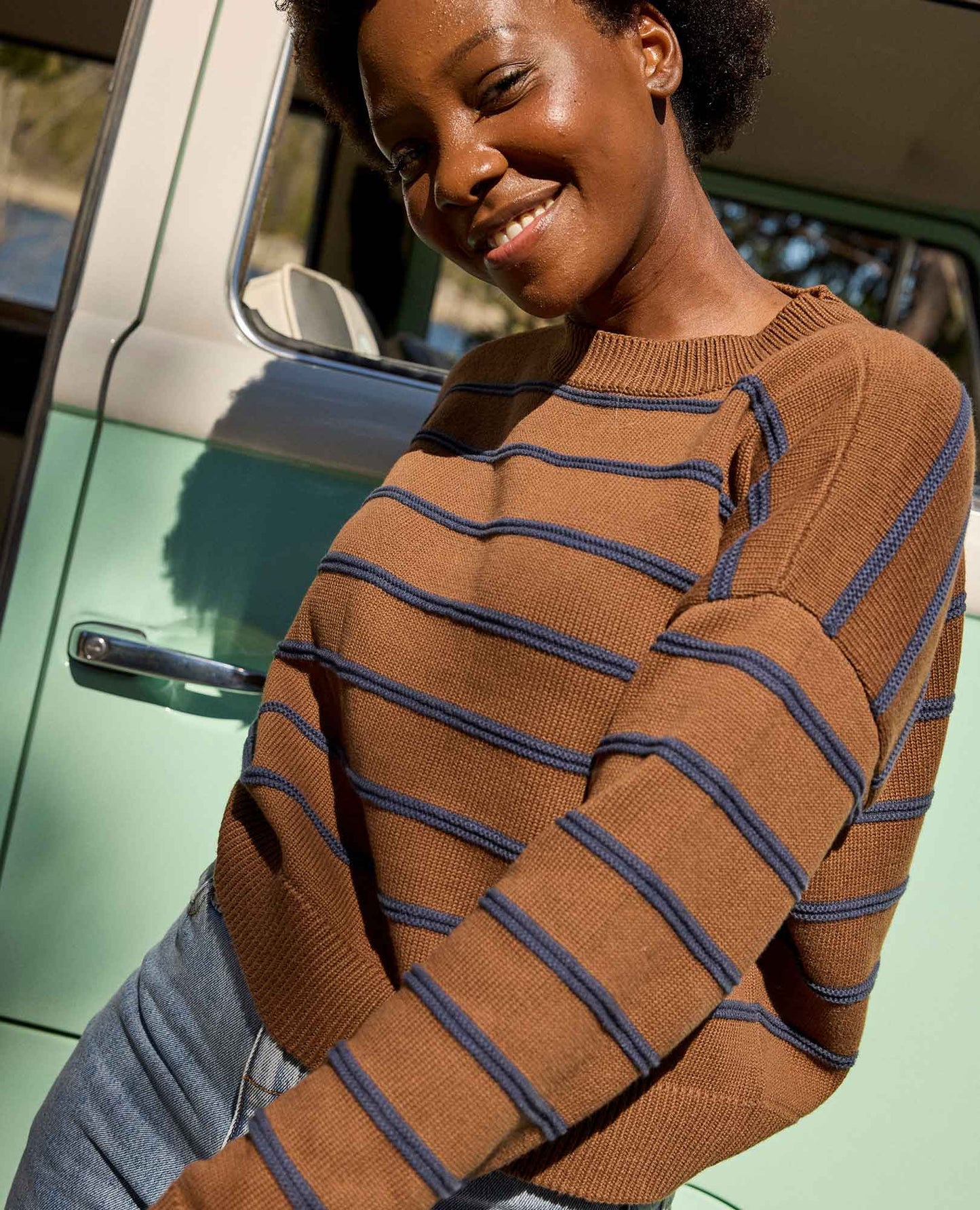 Toad & Co Brown Sugar Stripe Bianca II Crew Sweater