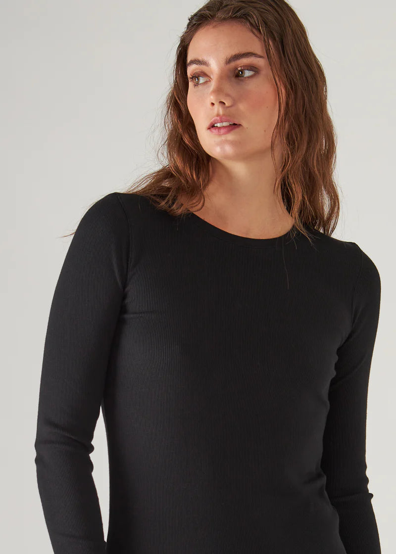 Patrick Assaraf Black Cotton Modal Ribbed Long Sleeve