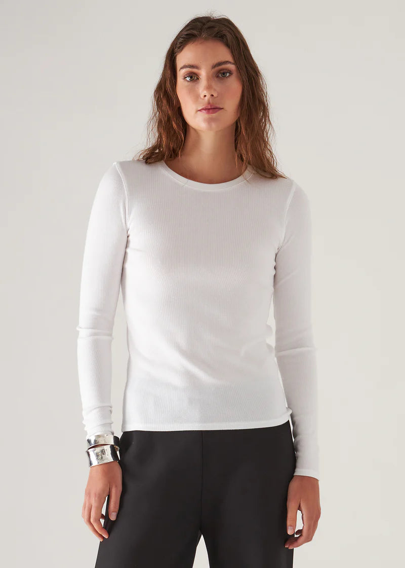 Patrick Assaraf White Cotton Modal Ribbed Long Sleeve