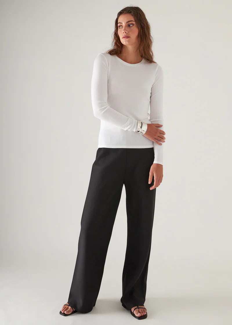 Patrick Assaraf White Cotton Modal Ribbed Long Sleeve