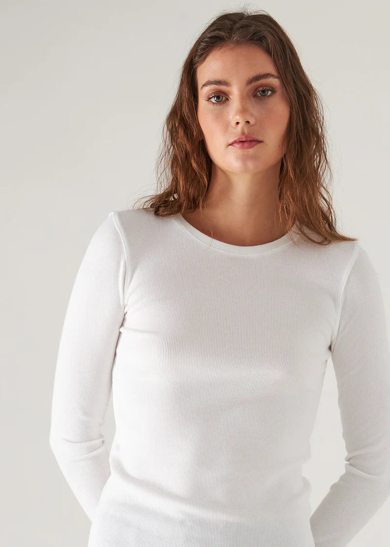 Patrick Assaraf White Cotton Modal Ribbed Long Sleeve