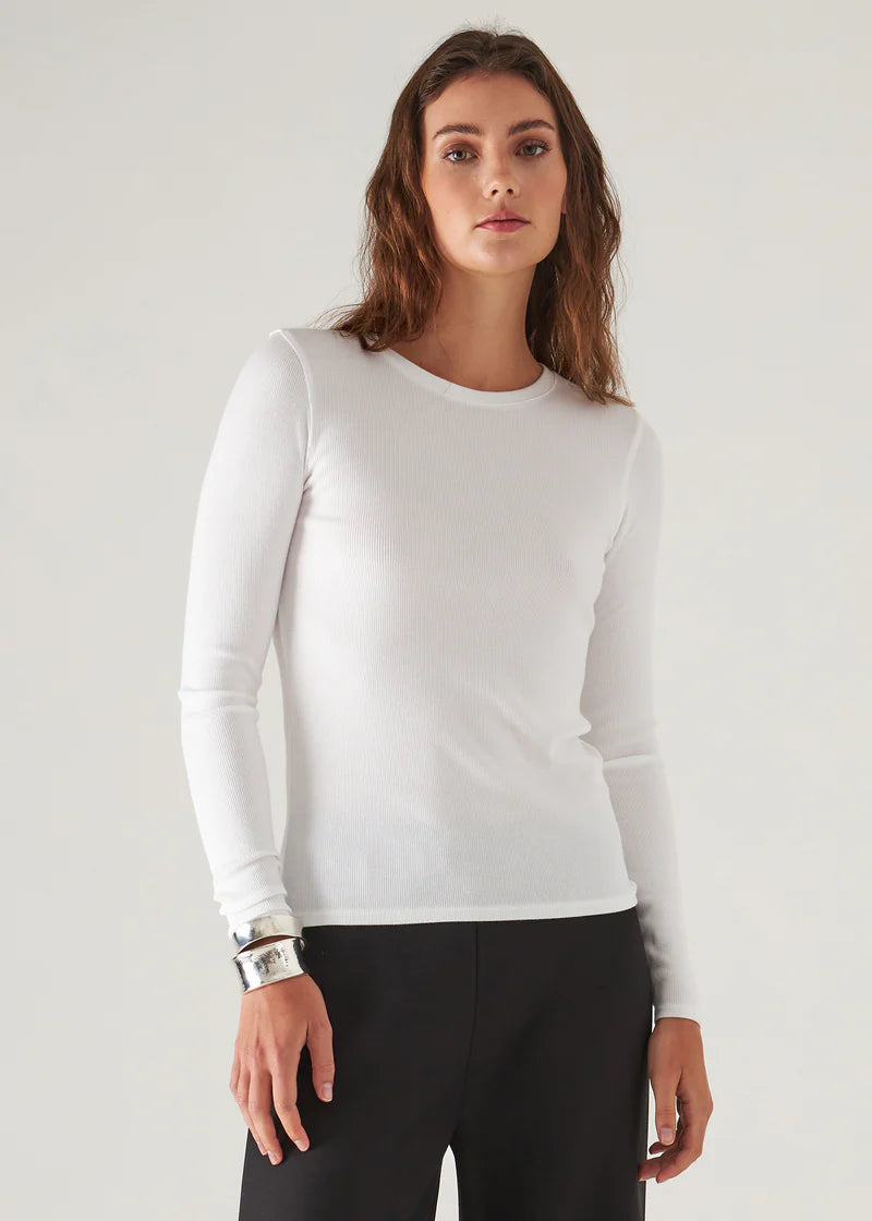 Patrick Assaraf White Cotton Modal Ribbed Long Sleeve