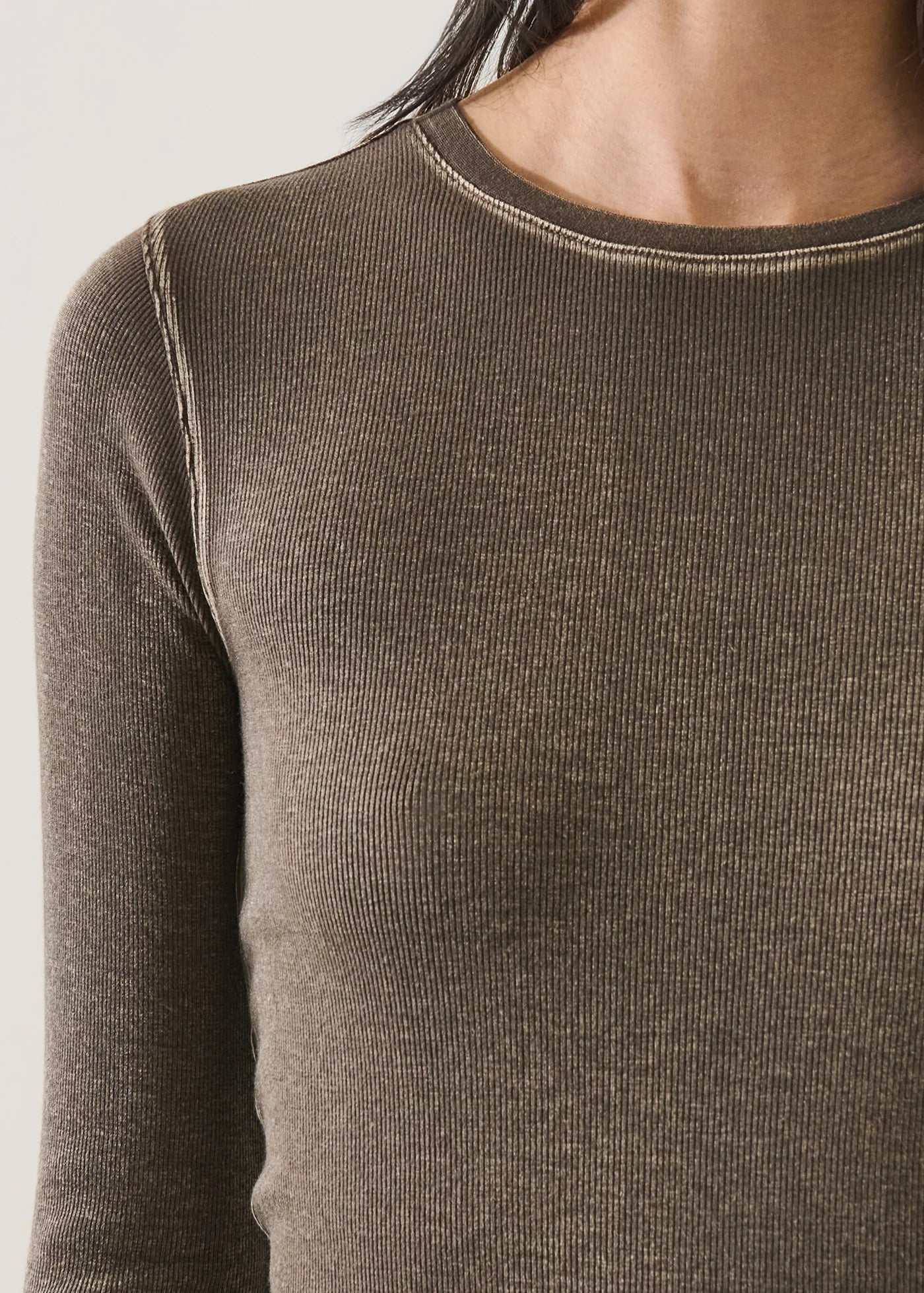 Patrick Assaraf Chestnut Cotton Modal Ribbed Long Sleeve