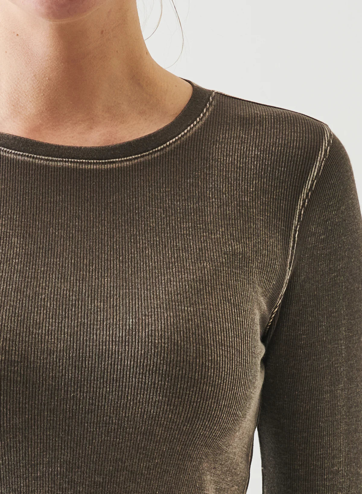 Patrick Assaraf Chestnut Cotton Modal Ribbed Long Sleeve